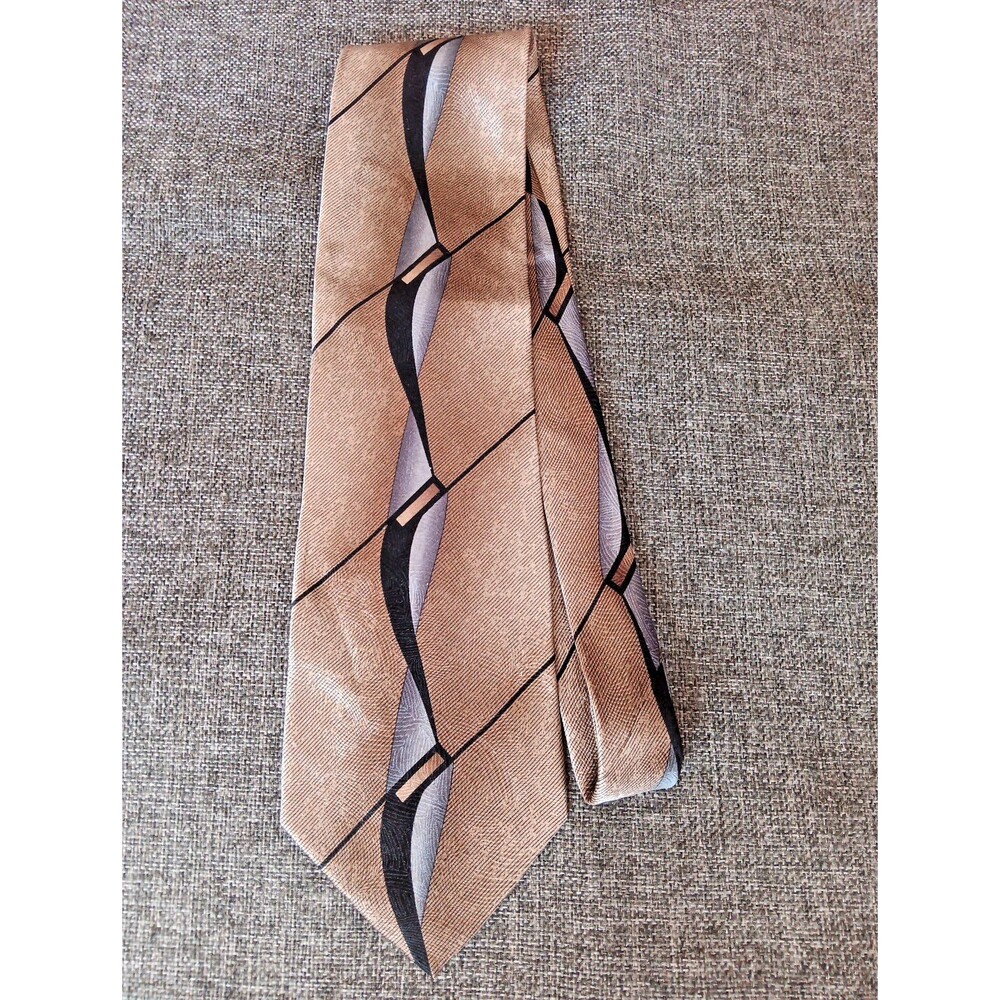 Tie 70s 80s 90s Y2K Enrico Guccini Silk Beige Brown Gray Black 4.25 Wide 58 Long